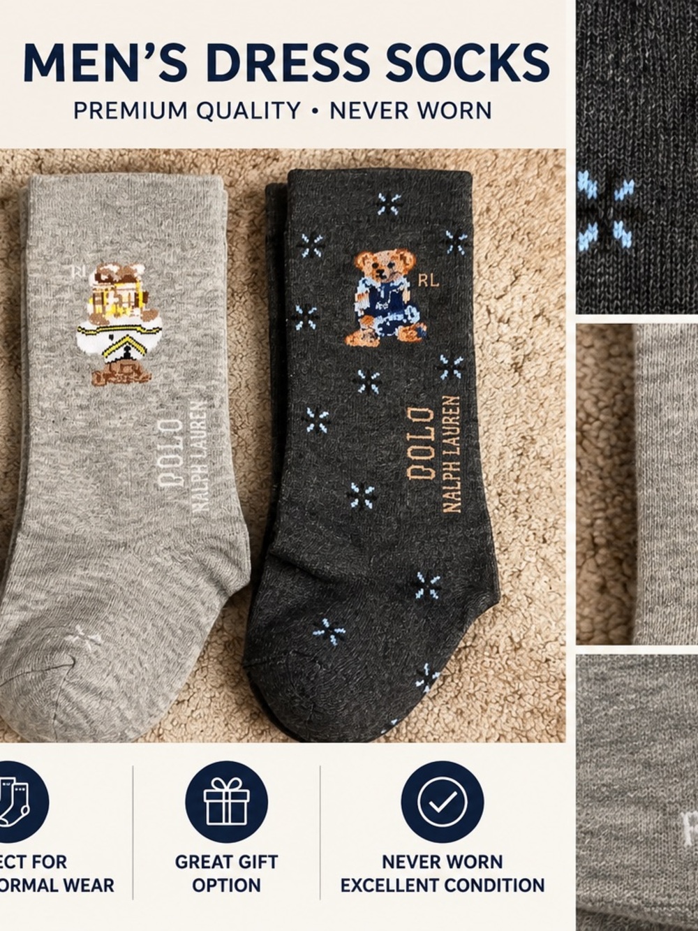 Polo by Ralph Lauren Charcoal & Light Gray Bear Dress Socks